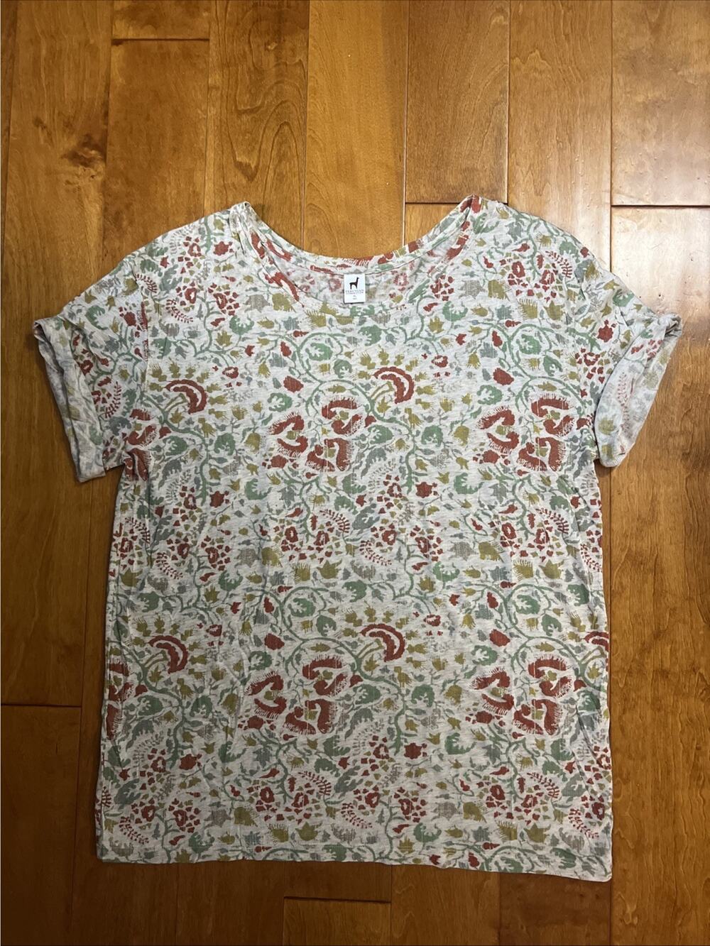 Peruvian Connection Chintz Pima Cotton Top Size XL Boho Folklore Floral Relaxed
